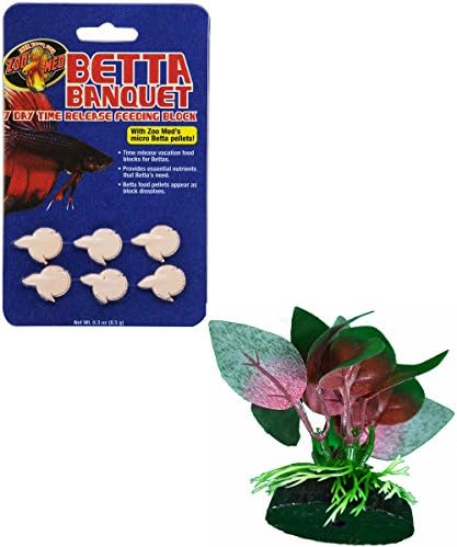 Betta Plant Red Anubias Leaf By Blue Spotted, Great For Betta Fish W/ Betta Banquet (7 day feeder)