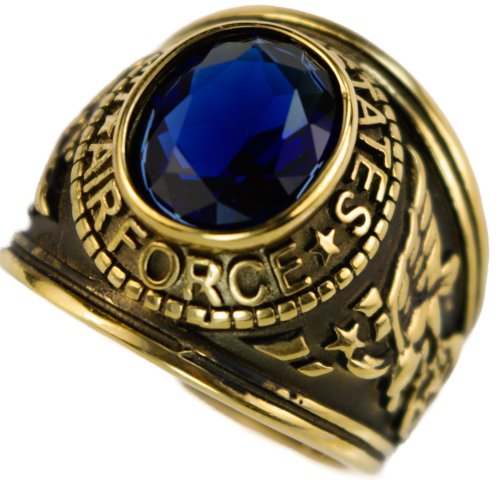 US Air Force Blue Cz 18K Gold Overlay Men's Ring size 8 9 10 11 12 13
