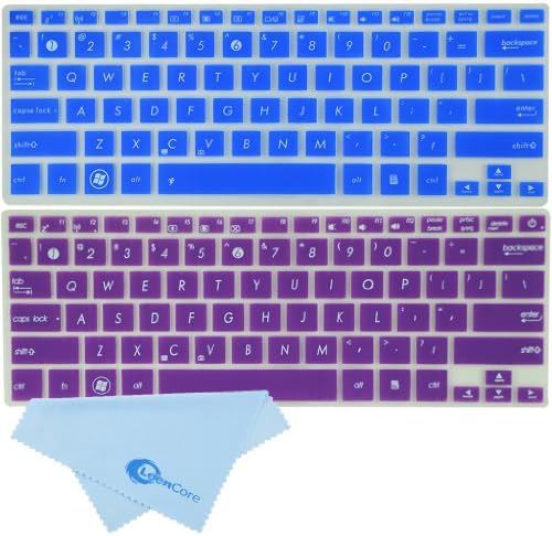 LeenCore® 2-Pack Colorful Translucent Silicone Laptop Keyboard Skin Cover Protector for 11.6-inch Asus VivoBook UX21E UX21E-DH71 UX21E-DH52 UX21E-XH7 Q200E Q200E-BCL0803E S200E X200CA X202E X202E-DH31T F202E F202E-CT148H Transformer Book Trio TX201LA (if your "enter" key looks like "7", our skin can't fit) (Blue+Purple) + 1x Microfiber Cleaning Cloth from LeenCore