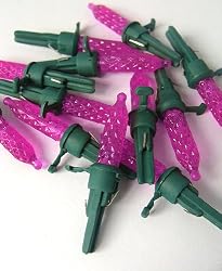 Pack of 12 Pink LED M5 Mini Replacement Christmas Light Bulbs - Green Husk