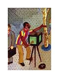 Mexican Organ Grinder by John Newcomb. Size 11.08 inches width by 15.97 inches height. High Quality Art Poster Print
