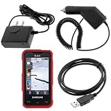 Solid Red Rubberized Snap On Crystal Hard Cover Case + Rapid Car Charger + Home Travel Charger + USB Data Cable for AT&T Samsung Eternity SGH-A867 Cell Phone