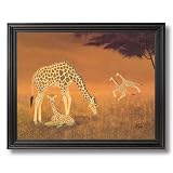 African Giraffe Family Animal Wildlife Home Decor Wall Picture Black Framed Art Print