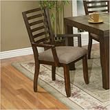 Arm Chair with Faux Leather Cushion in Medium Brown [Set of 2]