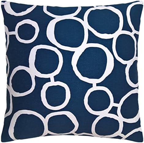 Cotton Canvas Circle Two Side Square Accent Decorative Throw Pillow Cover (Green-Blue Teal/White for 16 x 16 Inserts)