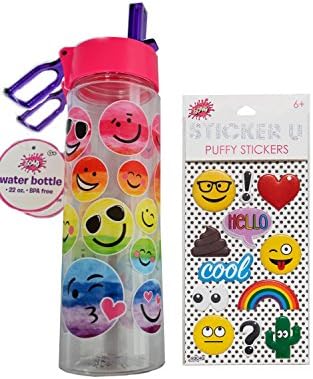 Emoji 22 oz Tritan BPA-free Water Bottle and Puffy Emoji Stickers