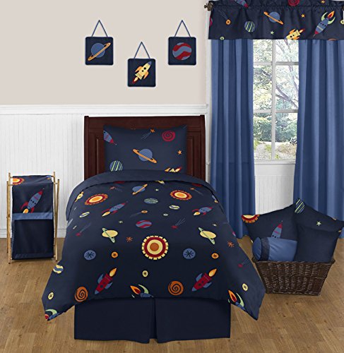 Space Galaxy Planets Saturn Rocket Ship 4 Piece Boys Kids Twin Bedding Set Collection