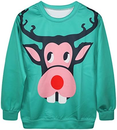 Yamimi Ugly Christmas Rudolph Reindeer Sweatshirt Green
