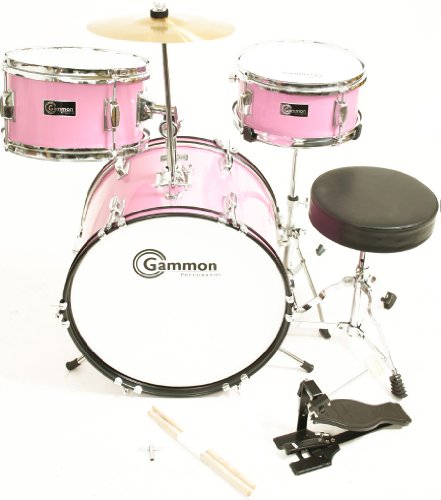 Pink Drum Set Complete Junior Kid's Children's Kit with Cymbal Stool Sticks