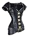 Charmian Women's Spiral Steel Boned Steampunk Retro Brocade and Leather Overbust Corset with Jacket and Belt Black Small