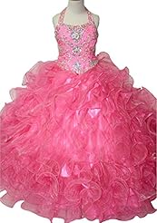 Girls Crystal Lace Crystals Halter Tank Organza   Ball Gown Flower-Girl Dress/Pageant Dress/Party Dress 