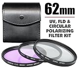 Zeikos 62mm 3-Piece (UV Haze / CPL Circular Polarizing / FLD Fluorescent Correction) Digital Multi-Coated Glass Filter Kit with Case