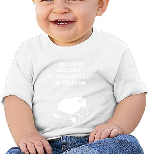 H2HY Keep Calm And Carry On Snorlax Sleep On Pokemon Cotton Crew Neck Infant T-shirt For 6-24 Months Baby 24 Months White