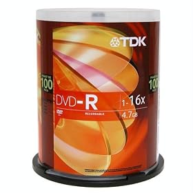 TDK DVD-R Recordable Blank Media Discs Spindle, 16X/100/pack/120 minutes/4.7GB