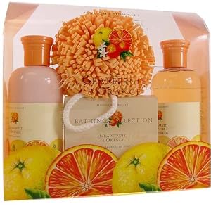 Tropical Fruit Duos Gift Set- 4 Piece Set, Shower Gel, Lotion, Soap and Puff