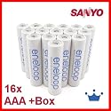 16 x Sanyo Eneloop Micro Akkus Batterien AAA in speziellen, robusten Akkuboxen von Lights and Energy NEUESTE VERSION HR-4UTGA 50% mehr LEBENSDAUER bis 1500 LADEZYKLEN