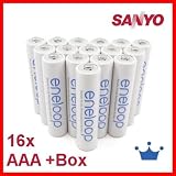 16 x Sanyo Eneloop Micro Akkus Batterien AAA in speziellen, robusten Akkuboxen von Energy Inside NEUESTE VERSION HR-4UTGA 50% mehr LEBENSDAUER bis 1500 LADEZYKLEN