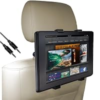 DB Tech Car Headrest Mount Holder For Amazon Kindle Fire - Includes 5 ft. 3.5mm AUX Cable