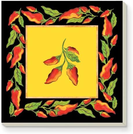 CounterArt Decorative Absorbent Coasters, Chili Pepper Square, Set of 4