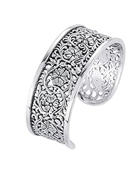 Sterling Silver Floral Filigree Cuff Bracelet 22mm