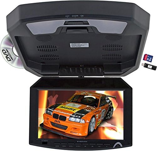 9" Flip Down/Roof-mount Monitor with Built-in DVD/SD/USB and IR Transmitter EV-9082FD Black
