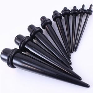 9-Piece Ear Stretching Kit - Tapers And Plugs In 10, 8, 6, 5, 4, 3, 2.5, 2, 1.6mm - Black Acrylic