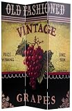 Unique Vinyard 3 Three Panel Room Divider - 6ft. Wine Grapes Fruit Crate Art Print Image Printed Folding Floor Screen