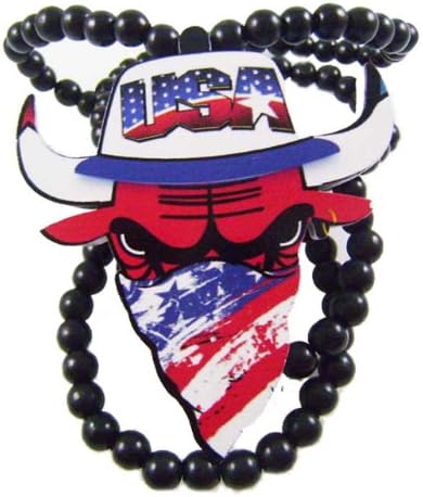 Hip Hop Good Custom Wood Black Chicago Bulls USA 36" Wooden Bead Necklace