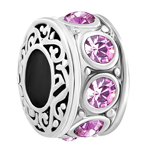 LuckyJewelry Filigree Charm 12 Colors Crystal Birthstone Spacer Round Beads Cheap Fit Pandora Charms Bracelet Sale (June)