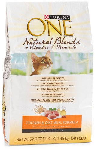 Purina One Cat Food Natural Blends Chicken & Oat Formula, 3.3-Pound Bags (Pack of 3)