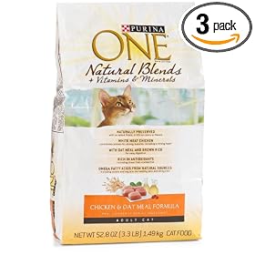 Purina One Cat Food Natural Blends Chicken & Oat Formula, 3.3-Pound Bags (Pack of 3)