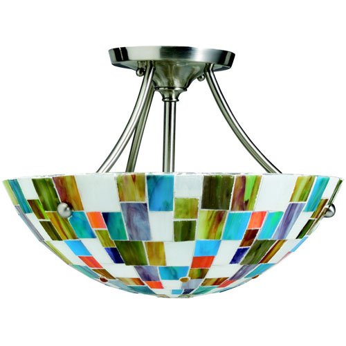 Semi Flush Mount in Brushed Nickel with Mosaic Glass