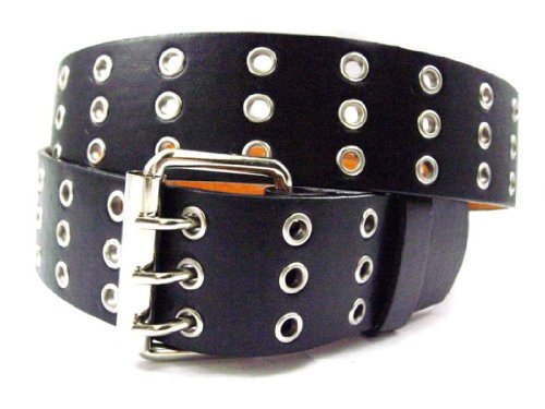NEW Triple Row 3 Holes PU Leather Grommet Belt Black