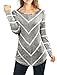 Allegra K Women's Long Sleeves Scoop Neck Casual Striped Chevron Print Tunic Top Large Dark Gray