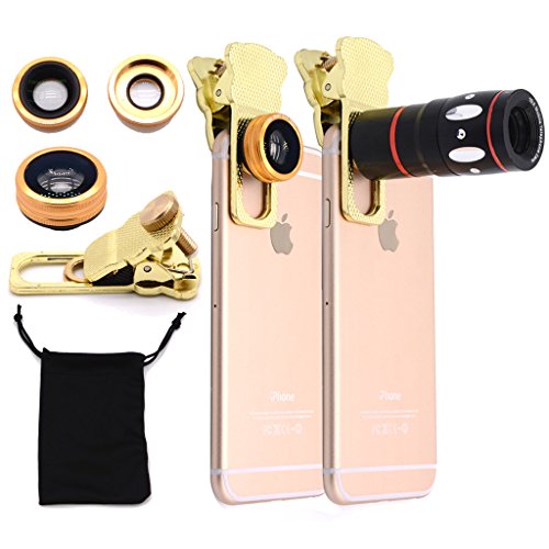 EtryBest(TM) 4 in 1 Universal Clip on Cell Phone Camera Lens Kit - 10X Optical Zoom Telescope Lens / Fish Eye Lens / 2 in 1 Macro Lens & Wide Angle Lens / Universal Clip with One Microfiber Carrying Bag for iPhone 6 Plus 5S 5C 4S, Samsung Galaxy S6 S