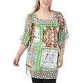 Pure Energy Juniors Plus Flutter Sleeve Paisley Chiffon Bib Tunic- Multi Color