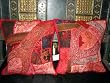 2 Red Gujrati Embroidered Sari Toss Pillow Cushion Covers