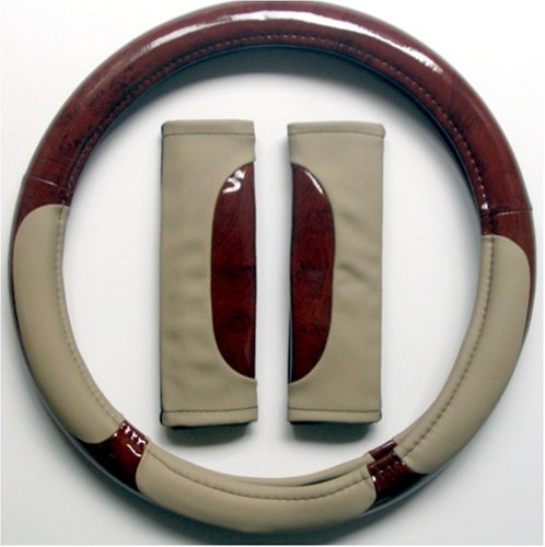 Wood & Beige Combo Steering Wheel Cover