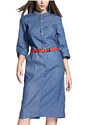 Sexy Winter Slit Vintage Denim/Polyester General Print Knee Length Midi Dress 