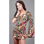 MESSING Retro Printed One Shoulder Dress Multi