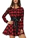 Allegra K Women's Christmas Plaid Dress Long Sleeve Button Down Belted Mini Shirtdress X-Small Red
