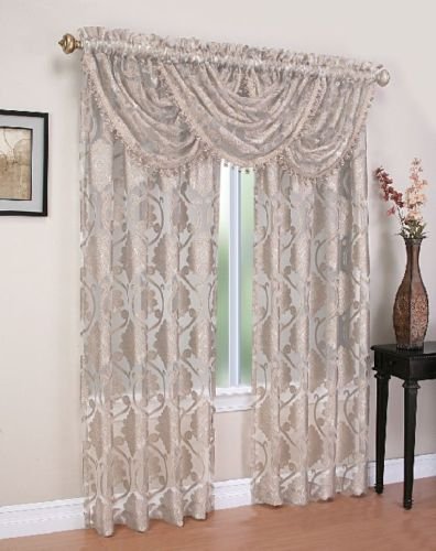 Regal Home CollectionsMilawi Sheer Jacquard Scroll Rod Pocket Window Panel, 54 by 84-Inch, Beige