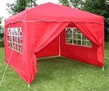 3x3mtr Red Pop Up Gazebo, FULLY WATERPROOF, FREE WindBar and 4 Sides and Bag Included.