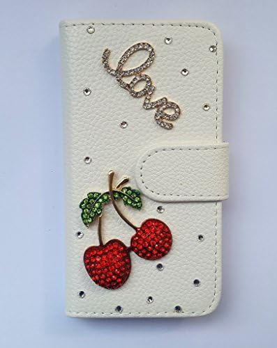 Bling Crystal Cherry Flip PU Leather Wallet Card Slots Case Cover For Wiko Rainbow 4G