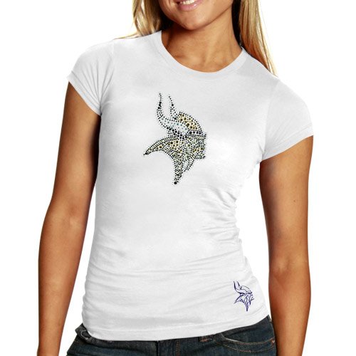 Reebok Minnesota Vikings Ladies White Rhinestone Logo Premium T-shirt (Small)