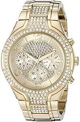 GUESS Women's U0628L2 Oversized Gold-Tone Multi-Function Watch with Genuine Crystals