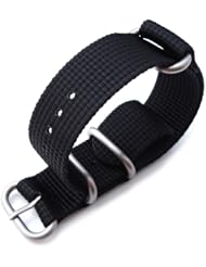 MiLTAT 23mm Zulu Watch Strap 3D-woven 3 Rings armband - Black, Brushed Hardware