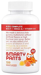 SmartyPants Kids Complete Gummy Vitamins: Multivitamin, Vitamin D3, B12 (Methylcobalamin), & Omega 3 DHA / EPA Fish Oil, 120 count (30 Day Supply)