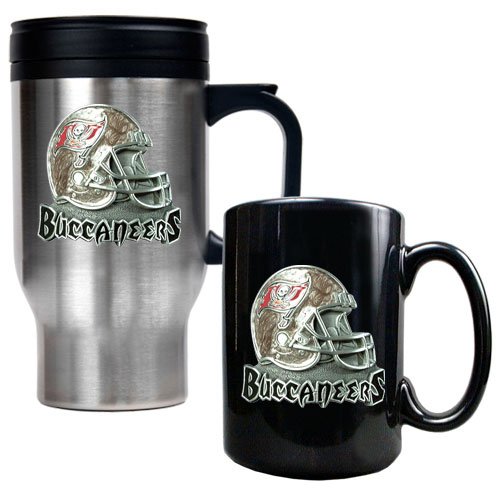 Tampa Bay Buccaneers NFL Travel Mug & Ceramic Mug Set - Helmet logo