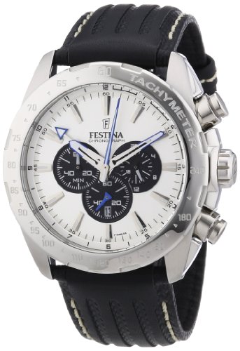 Festina Men's F16489/6 Black Leather Quartz Watch with White Dial